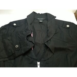 White House Black Market Womens Jacket‎ Size 10 Black Zip 3/4 Sleeve Ruffle Neck